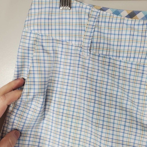 Adidas Athletic Bermuda Golf Shorts Plaid Blue Yellow Size 8 - Picture 3 of 9